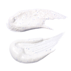 White clay face mask smear isolated on white. Microparticles in cosmetics. Sample of cosmetic products.