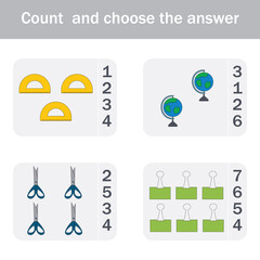Counting Game for Preschool Children.  Count how many  stationery school