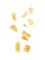 Falling banana chips cutout, Png file.