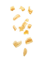 Falling banana chips cutout, Png file.