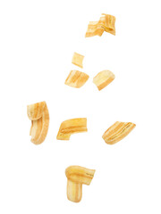 Falling banana chips cutout, Png file.