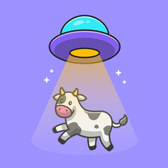 Cute Cow Sucked In UFO Spacecraft Cartoon Vector Icon  Illustration. Animal Technology Icon Concept Isolated  Premium Vector. Flat Cartoon Style © catalyststuff