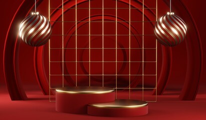 3D rendering of blank product background for cream cosmetics Modern red podium background
