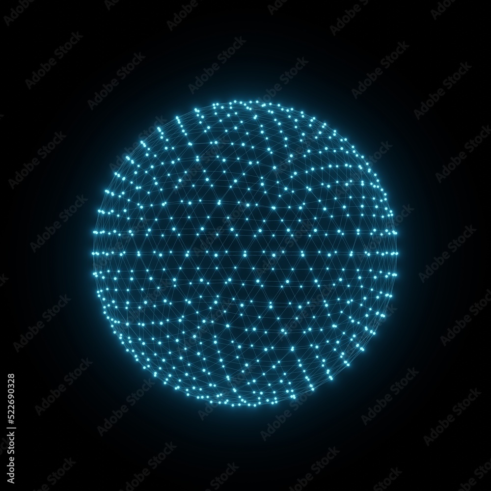 Wall mural concept of the molecule or atom geometric sphere polygon wireframe light hologram plexus isolated on