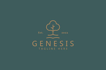 Oak Tree Simple Line Abstract Logo. Genesis Life Nature Concept Design Branding. Park, Outdoor and Forest Sign Symbol.