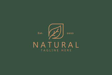 Beauty Organic Natural Leaf Simple Outline Logo  Concept. Recycle Creative Sign Symbol Business Label. Green, Fresh and Health Emblem.