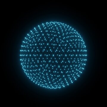 concept of the molecule or atom geometric sphere polygon wireframe light hologram plexus isolated on black background. nano 3d illustration