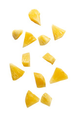 Falling pineapple slices cutout, Png file. - obrazy, fototapety, plakaty