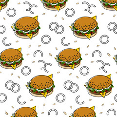 Seamless pattern from hamburgers on a transparent background. Fast food. Lifestyle. Food day