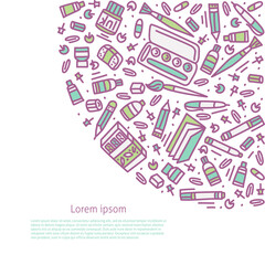 Back to school doodle style template. Stationery vector isolated illustration © antalogiya