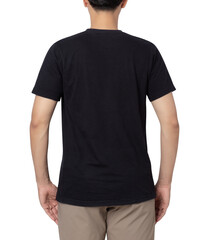 Young man in black T shirt mockup cutout, Png file.