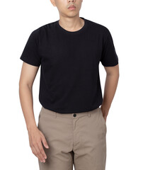 Young man in black T shirt mockup cutout, Png file.