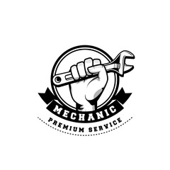 Mechanic badge logo design in retro style. Plumber logo design template