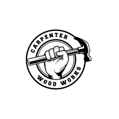 Carpenter logo design in rustic retro vintage style. Handyman logo design