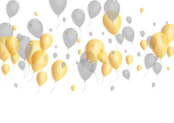 Golden Balloon Background White Vector. Helium Flying Illustration. Gold Present Baloon. Confetti Carnival Frame.