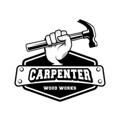 Carpenter logo design in rustic retro vintage style. Handyman logo design