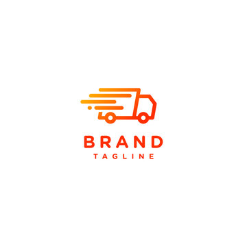 Orange Fast Delivery Truck Icons With Speed Effect Lines. Orange Fast Delivery Truck Icon Logo Design.