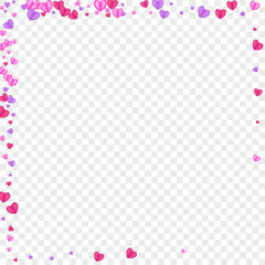 Violet Heart Background Transparent Vector. Fall Pattern Confetti. Tender Art Illustration. Pink Heart Paper Frame. Red Romance Texture.