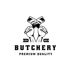 Butchery logo design template in rustic retro vintage style