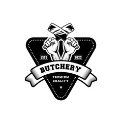 Butchery logo design template in rustic retro vintage style