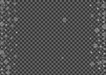 Metal Dot Background Transparent Vector. Snowflake Macro Pattern. Silver Flake Light. Grey Frosty Card.