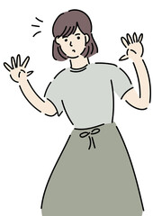 びっくりしている女性の手描き背景透過イラスト