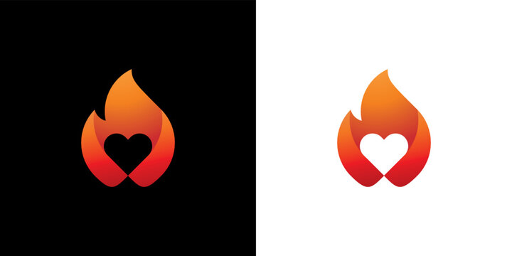 Combination of heart logo design and fire logo with professional design. logo Hot love sign design Vector template