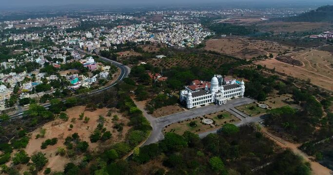 Aerial shot of Mysore maharaja palace with parc and trees around