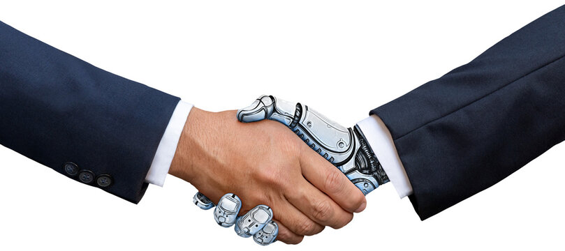 Business Human and Robot hands in handshake. 
