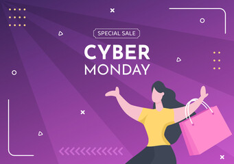 Cyber Monday Sale Background Template Hand Drawn Cartoon Flat Illustration