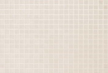 Cream light ceramic wall chequered and floor tiles mosaic background in bathroom. - obrazy, fototapety, plakaty