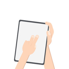 Obraz na płótnie Canvas Hand Holding Tablet Portrait Using Lefthanded Double Tap 