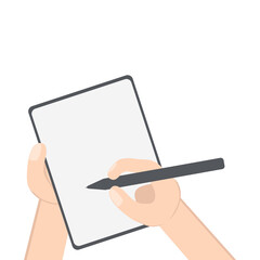 Hand Holding Tablet Portrait Using Right Handed Writing Stylus Pen