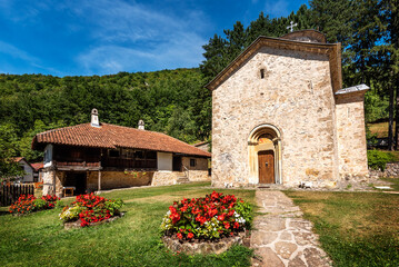 Naklejka premium Orthodox Christian Monastery. Serbian Monastery of the Holy Trinity (Manastir Svete Trojice). 12th century monastery located on Ovcar Mountain, near Ovcar Banja, Serbia, Europe