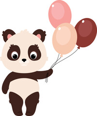 Fototapeta premium Cute panda character holding balloons. Cartoon flat clip-art. Vector isolated illustration. 