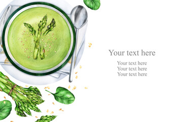 Vegetarian cream soup of asparagus with place for text