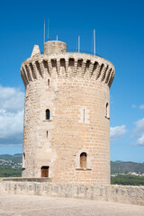 Detail of the watchtower of the old Bellver Castle in Palma de Mallorca