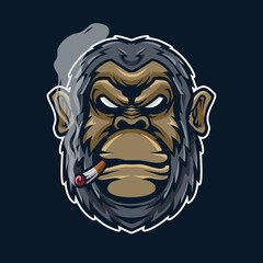 Gorilla Head With Smoke Illustration