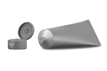 Blank label facial skincare or hand cream tube bottle with lid open. Mockup isolated on white background. 3d rendering.Face, hand cream tube template, toothpaste or medical cream.