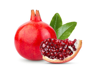 Pomegranate with leaf on transparency - obrazy, fototapety, plakaty