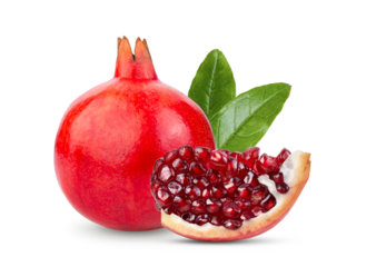 Pomegranate with leaf on transparency