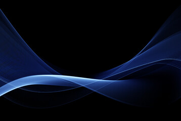 Vector abstract shiny blue wave design element on dark background. Transparent flow of wavy wave lines.