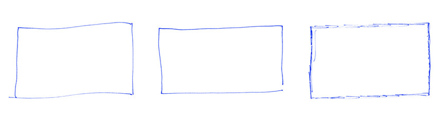3x Stift Zeichnung blau - Rechteckiger Rahmen oder Umrandung