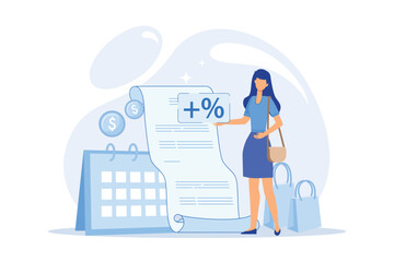 Deferment of payment Net payment terms, buy now pay later, student loan dept, financial hardship, qualify for deferment, credit score range flat design modern illustration