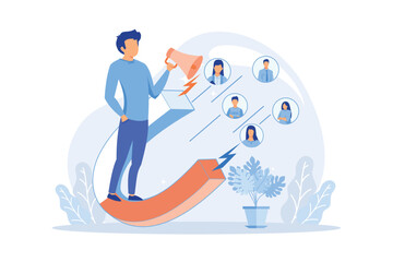 Find leads Generate sales leads, digital marketing strategy, build brand awareness, find new customer, content creation, sales funnel flat design modern illustration
