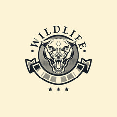 wildlife badge, wolves character logo.