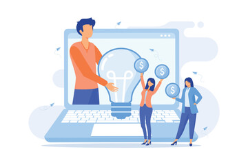 Crowdsourcing project, alternative financing, raise money in internet, fundraising platform, collect donations, business venture flat design modern illustration