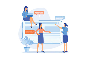 Website menu, company information, corporate history and philosophy, starting web page, who we are, UI element, business profile flat design modern illustration
