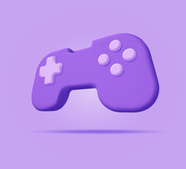 Gamepad 3d. Game joystick 3d realistic view on a purple background. Vector illustration