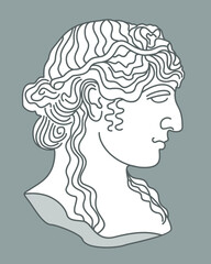 Vector illustration of female greek statue isolated on deep grey background. Profile look.